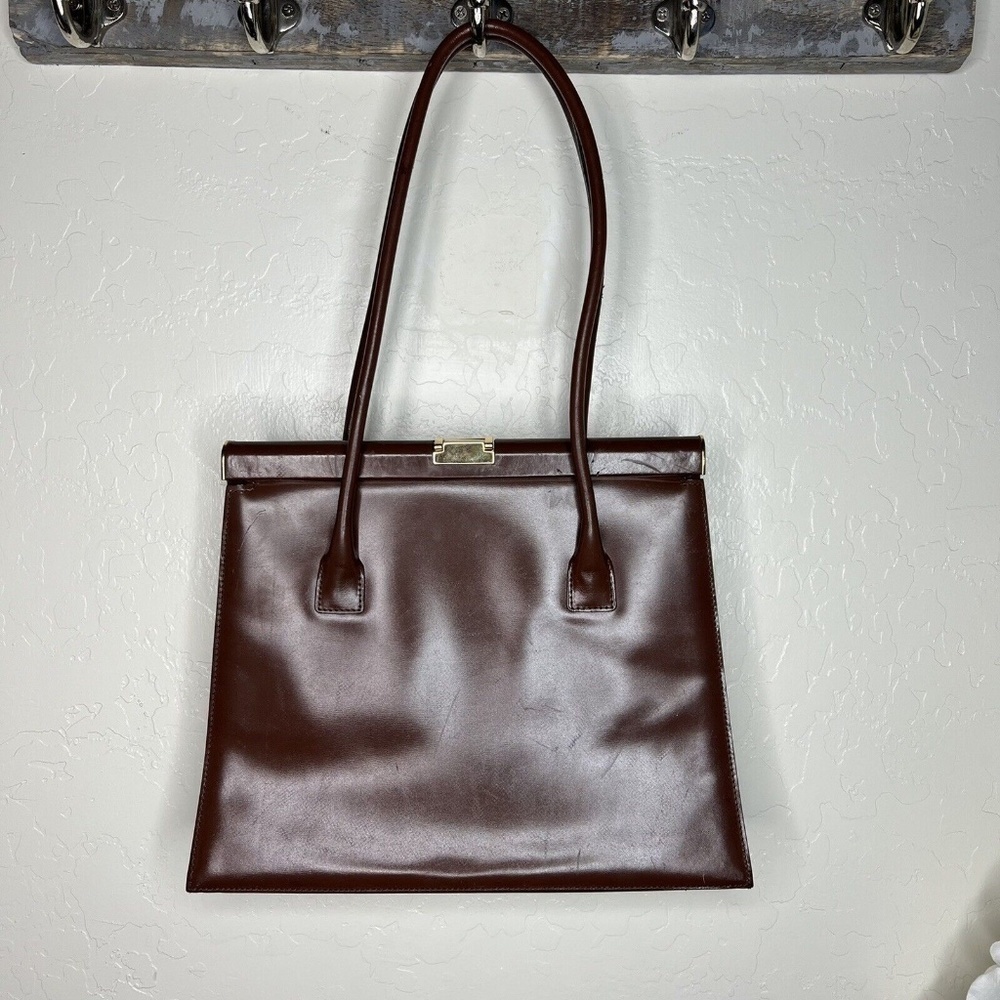 vintage escada top handle smooth Brown Leather Tote